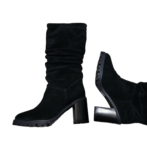 Harley-Davidson suede biker moto boho black block heel tall boots size 10 - Picture 5 of 14